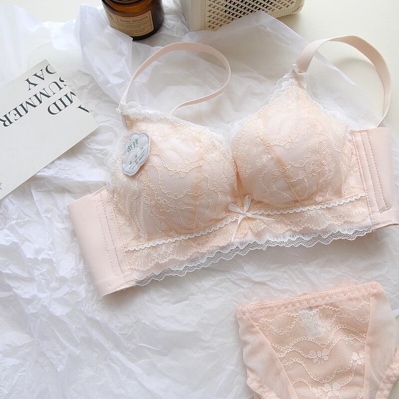 Bra Gathering Not Empty Cup Adjustable Small Chest Underwear Women's Sexy Lace Comfortable New Style Girl Mulberry Silk Bra