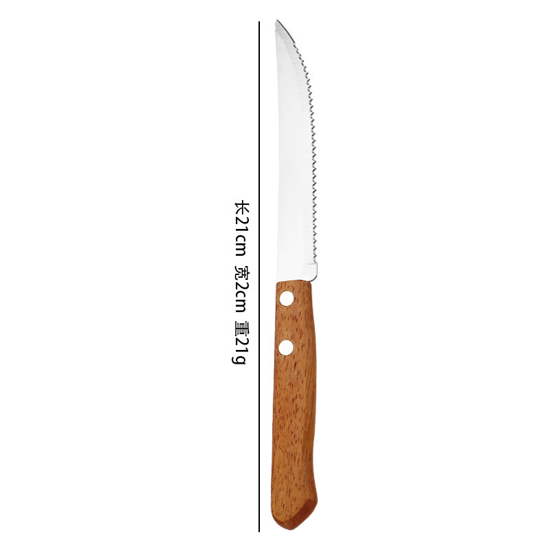 Cuchillo, tenedor y cuchara de acero inoxidable 410 con mango de madera estilo japonés, cuchillo para carne estilo occidental con mango de madera.