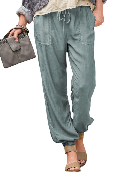 summer solid color elastic trousers