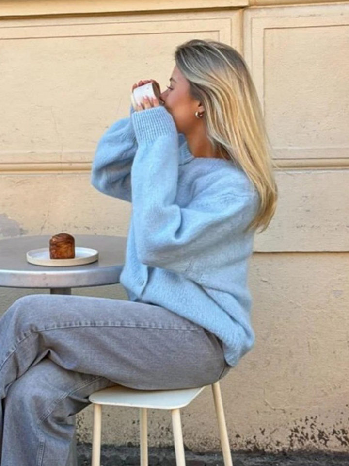 Áo cardigan len dệt kim dáng mỏng nhẹ cài nút một hàng, tay dài cổ tròn nữ — hoa hồng đỏ, màu be, màu cam, màu hoa cà chi tiết 109