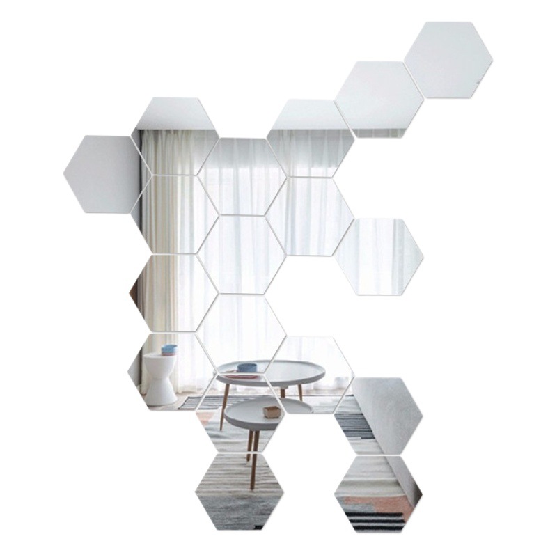 Espejo decorativo de pared autoadhesivo espejo de tocador de cuerpo completo fondo hexagonal pared costura hexagonal red espejo rojo