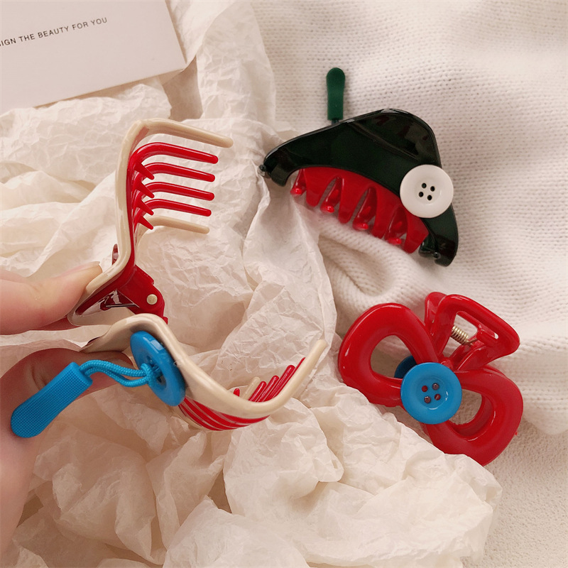 Diversión rojo lindo clip de agarre botón de mujer nuevo estilo de diseño de alto nivel clip de pelo de cabeza de pescado clip de pelo