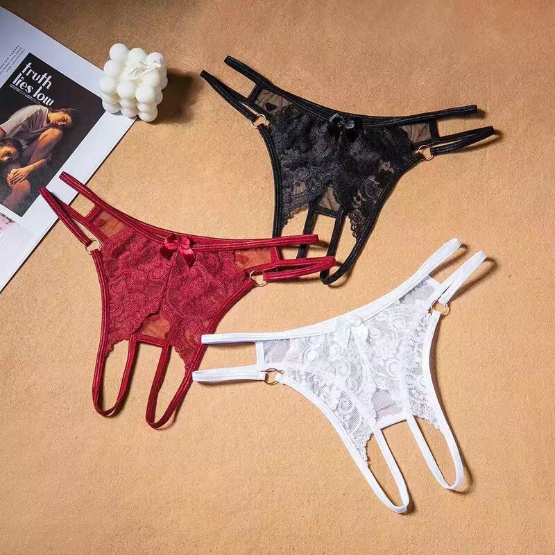 Cross-Border Erotic Open-Crotch Lace See-Through Thong with Metal Rings for Bed Temptation and Teasing Cross-Border Erotic Open-Crotch Lace See-Through Thong with Metal Rings for Bed Temptation and Teasing