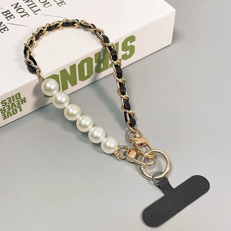 Alta calidad, pequeña fragancia, perla, cadena portátil, bolsa de cuero de metal, colgante, colgante, camioneta, muñeca, funda para teléfono móvil, cordón