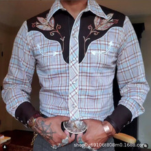 春秋季新款男士加大码3D印花翻领长袖衬衫外贸韩版潮男休闲花衬衣