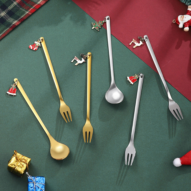 クリスマスギフト スプーンとフォークセット 410ステンレス鋼 食品グレード食器ギフトボックスセット コーヒー・デザート用ミキシングスプーン|undefined