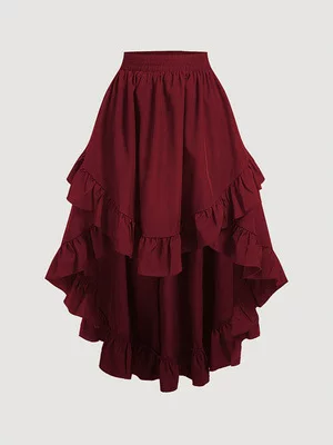 Plus Size Women's Retro Layered Ruffle Hem Skirt, Casual and Fashionable