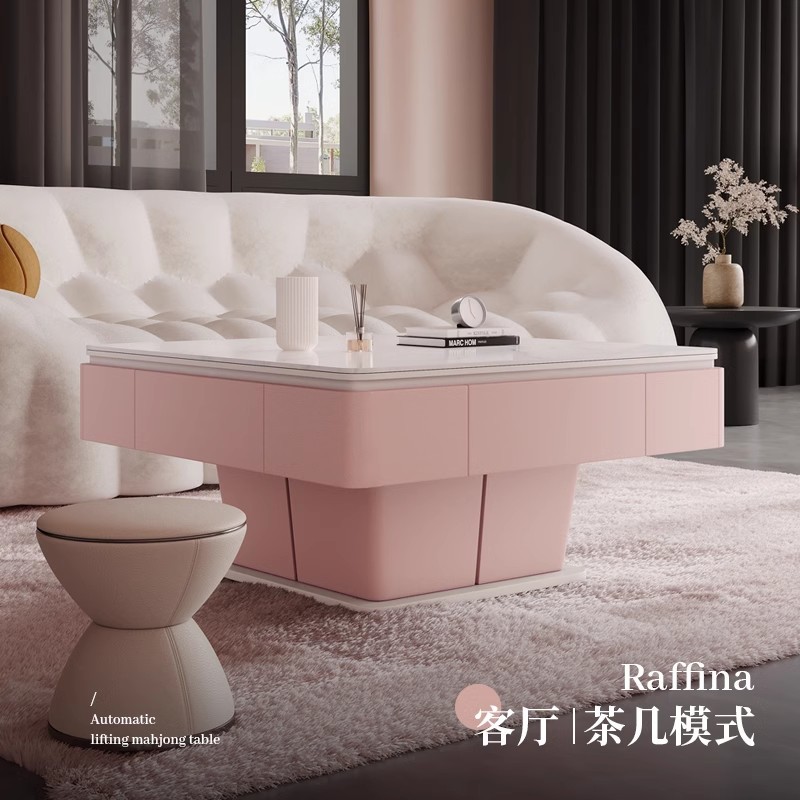 Mesa de mahjong con elevación de madera maciza mesa de centro 2025 nueva sala de estar integrada de doble uso mesa de comedor multifuncional para el hogar rosa todo en uno