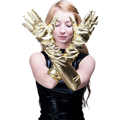 Sexy patent leather gloves, long cosplay costume accessory – black tight-fitting gloves, DS pole dancing performance gloves