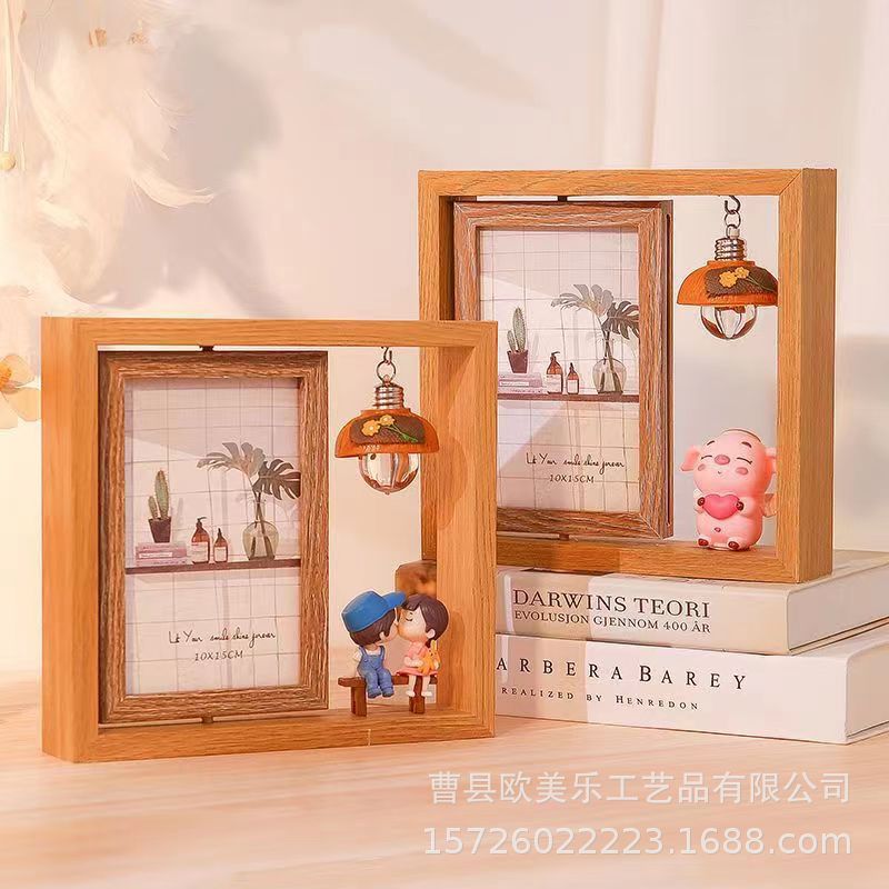Wooden rotating table commemorative photo frame for bed from natural…