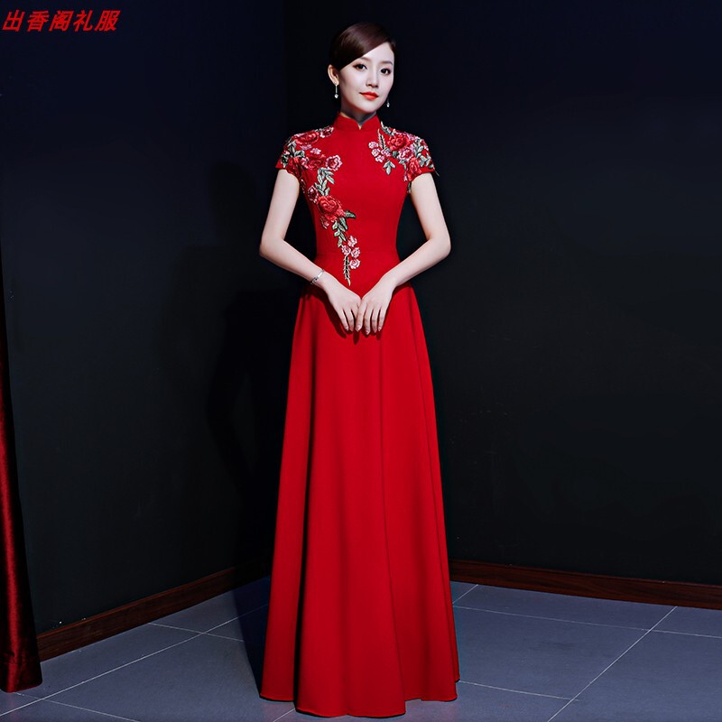 National Day Chorus 2026 Spring/Summer Women's Long Dress for Middle-Aged and Elderly Hosts, Banquet Performance Evening Gown, Slimming Ball Gown