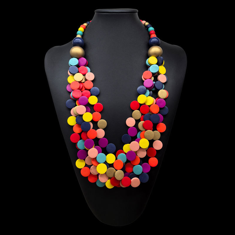 Cross-border New Foreign Trade Exaggerated Color Wood Beads Multi-layer Handmade Beaded Long Necklace Women's African Jewelry Wood