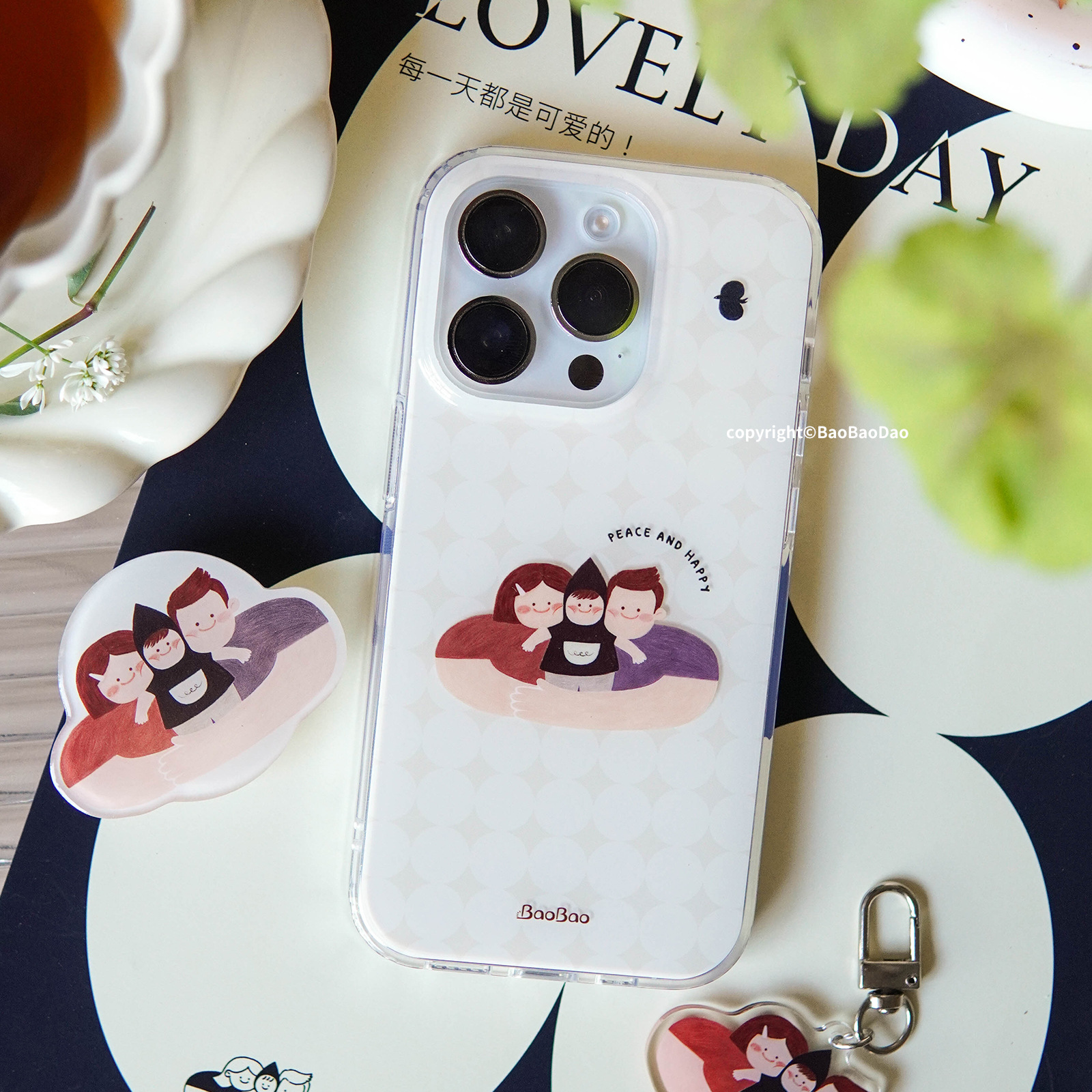 Hug Island Original Family Illustration Mobile Phone Case for a Family of Three Cute Couple Niche Double-Layer Imd Apple