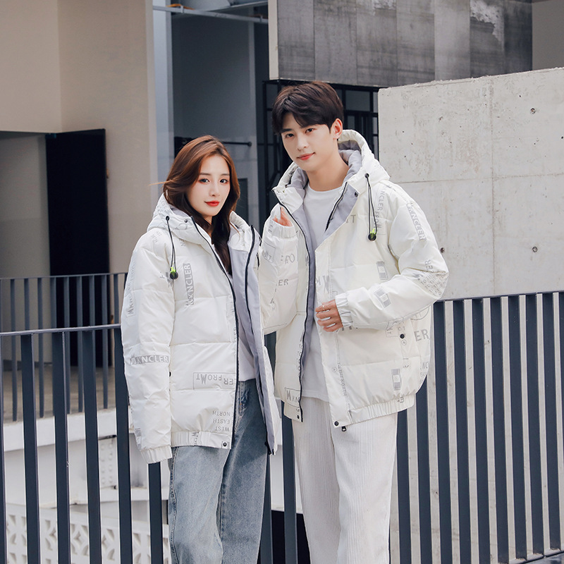 New Duck down Men and Women Same Style Couple Hooded down Jacket Trendyy Glossy Fashion Outwear Men's Printed Top Clothes