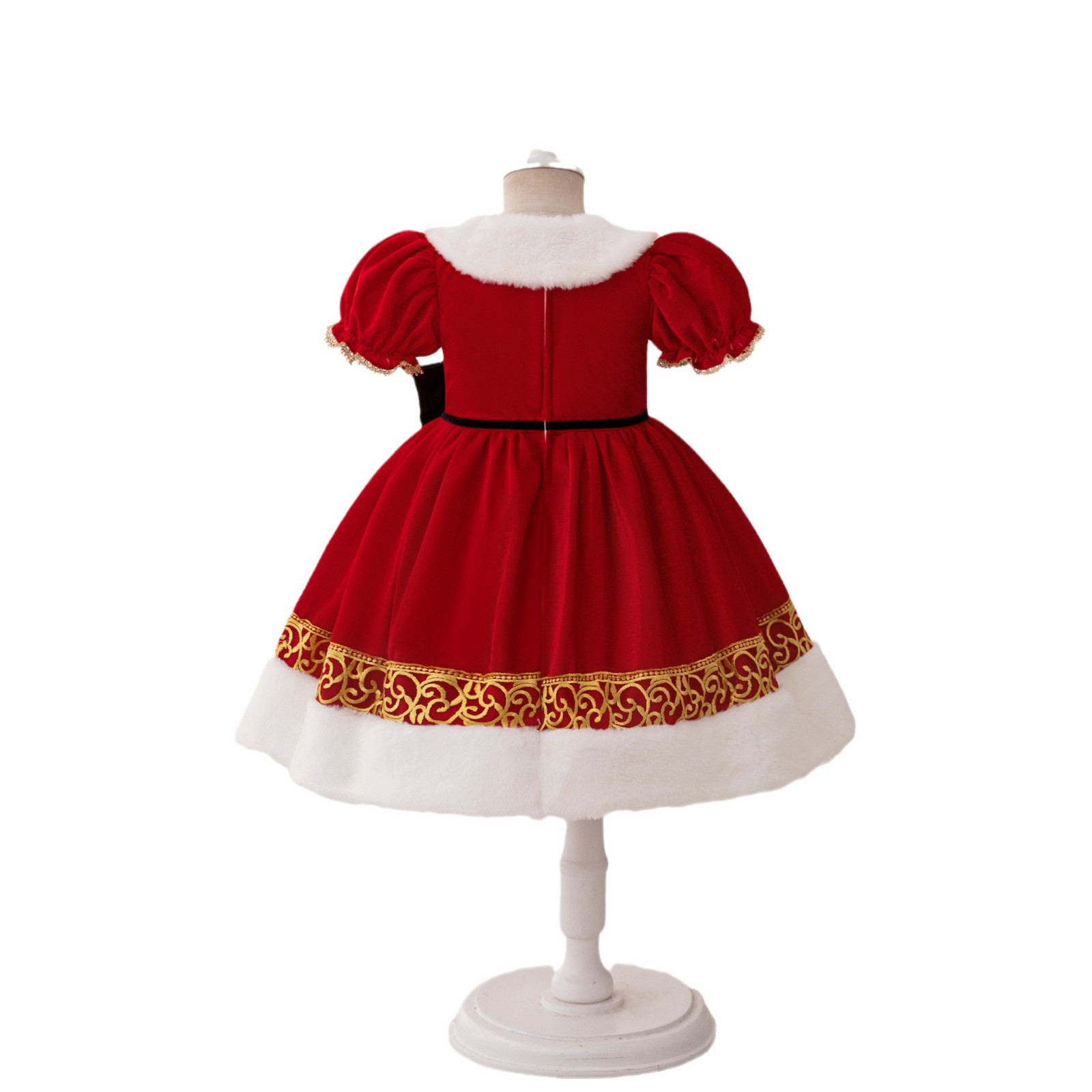Vestido de princesa de niñas moda de terciopelo rojo vestido de navidad arco bordado modelo vestido de princesa de niños