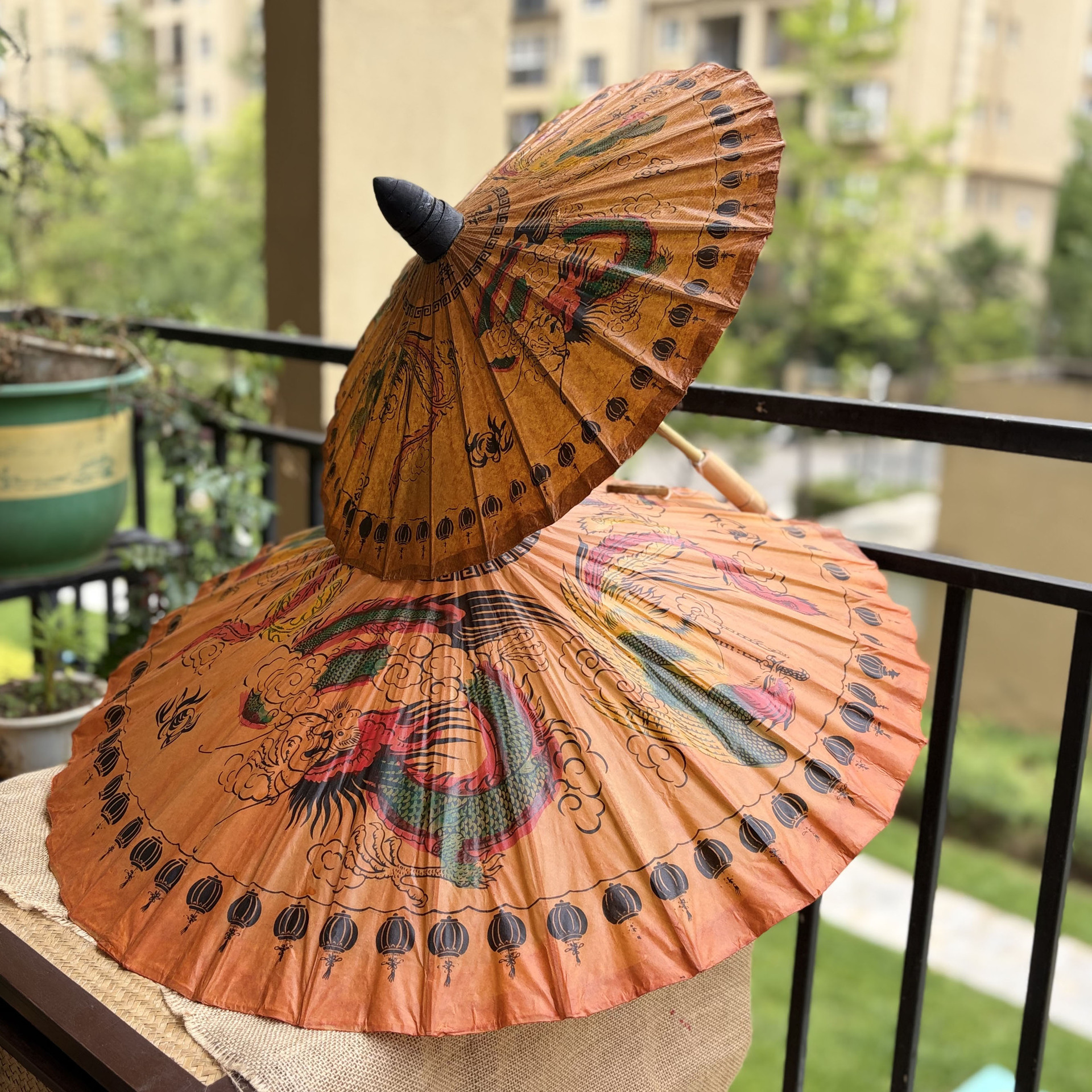 Thai Hand-Painted Classical Oil Paper Umbrella Bar Shop Tea Room Decoration Craft Umbrella Thai Oil Paper Umbrella Handmade Umbrella