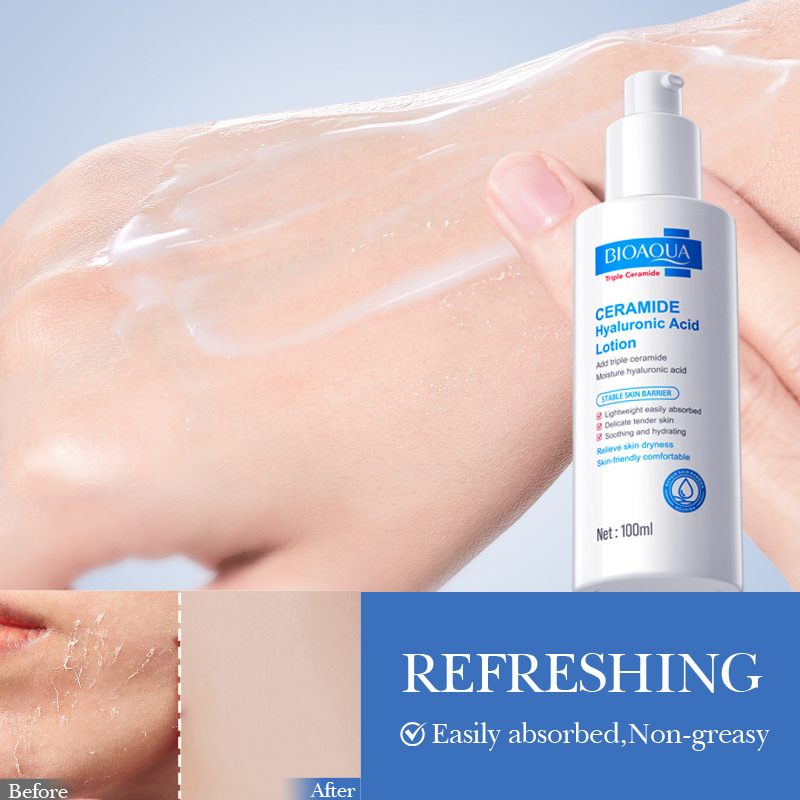 Lozione idratante per la pelle con acido ialuronico e ceramide in inglese completo BIOAOUA_voghion.com