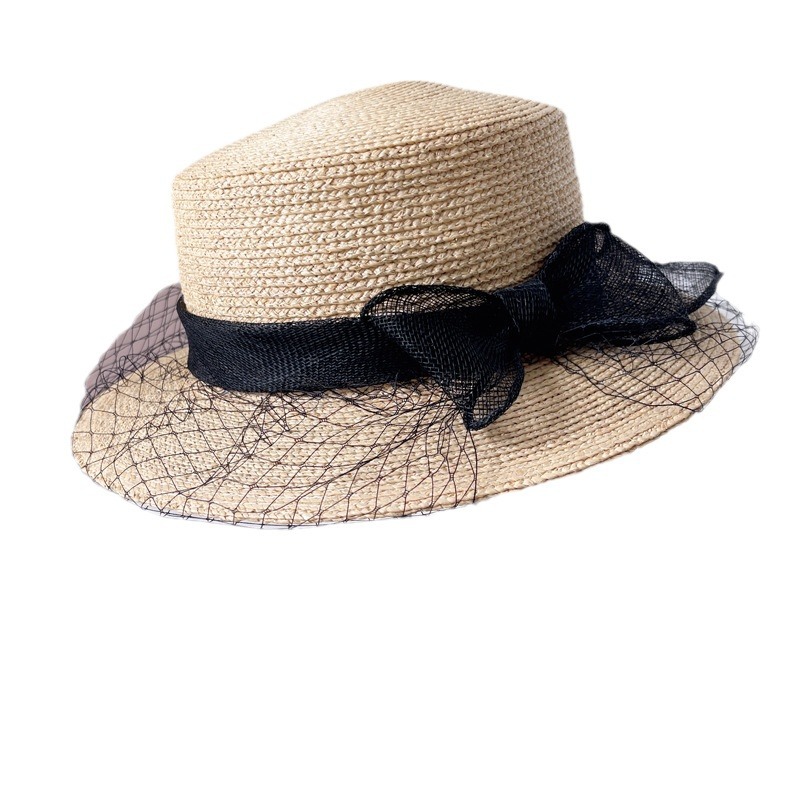 Cappello di paglia donna elegante hepburn in rafia con fiocco_voghion.com