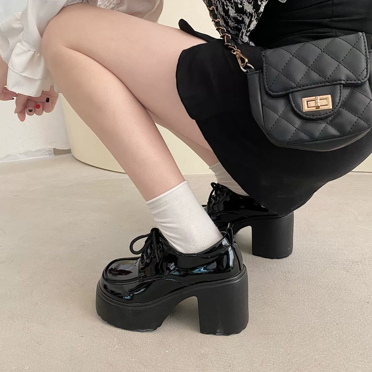 Туфли на толстой подошве Горячие девушки на высоком каблуке женские туфли на каблуках