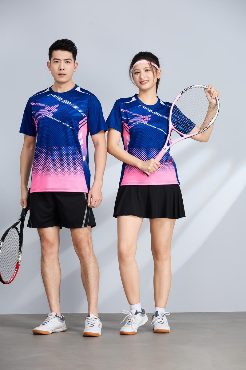 poliamonio rápido secado transpirable bádminton hombre niñas adultos el mismo cuello en V entrenamiento deportivo superior impresión personalizada