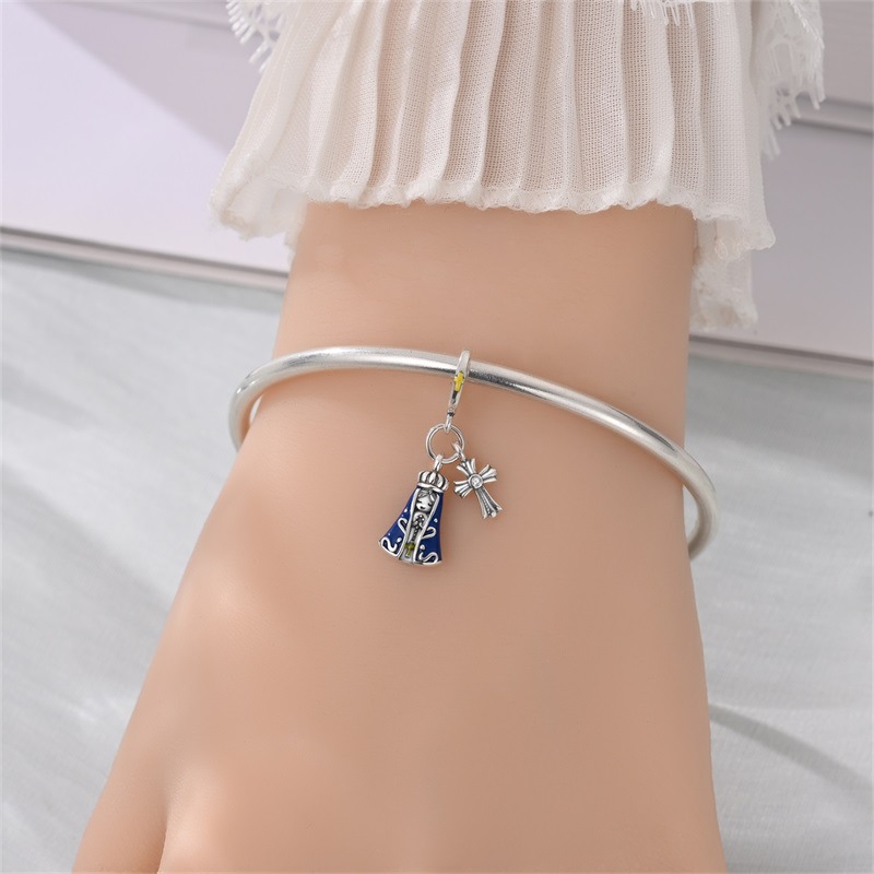 925 Sterling Silber Charm Unsere Liebe Frau der Liebe Kreuz Perle Charm DIY Schmuck Armband Zubehör_voghion.com