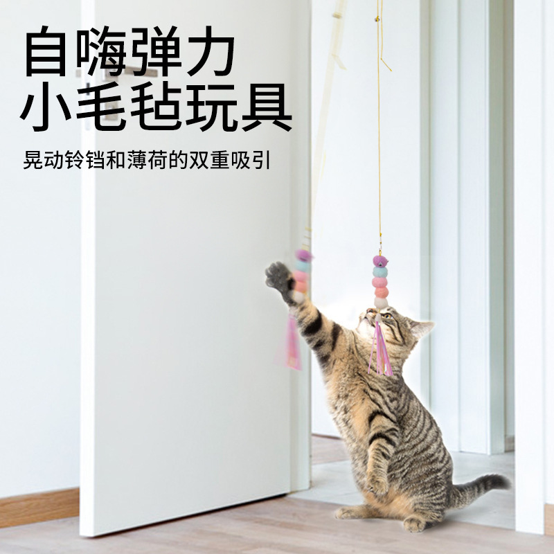 新款猫咪悬挂逗猫玩具挂门可伸缩弹力绳逗猫自嗨玩具逗猫棒替换头|undefined