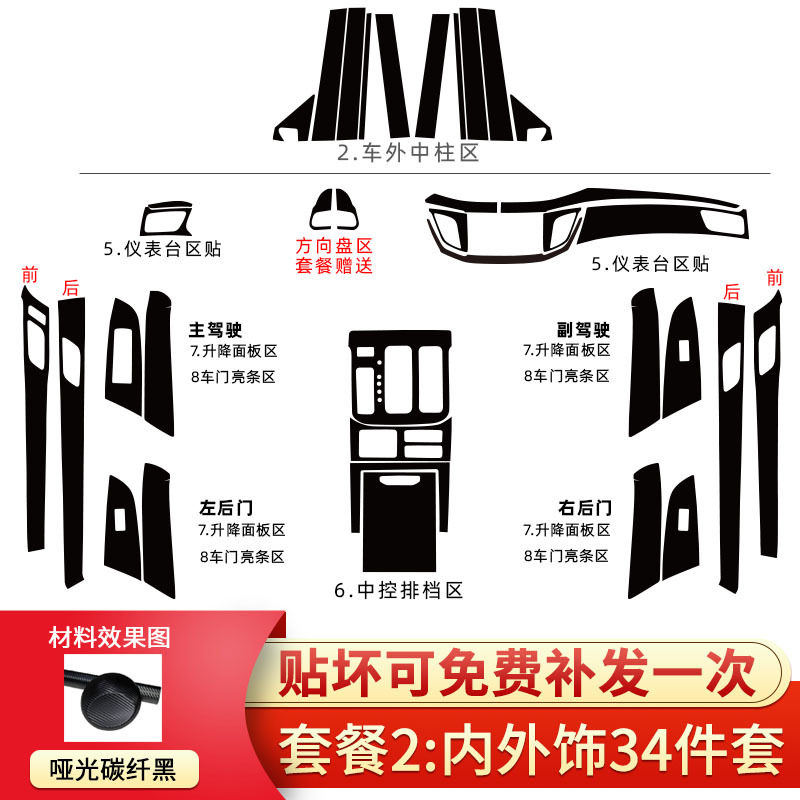 패키지 2: 인테리어 24 장 세트 + 중앙 칼럼 에리어 [무광 카본파이버 블랙]]