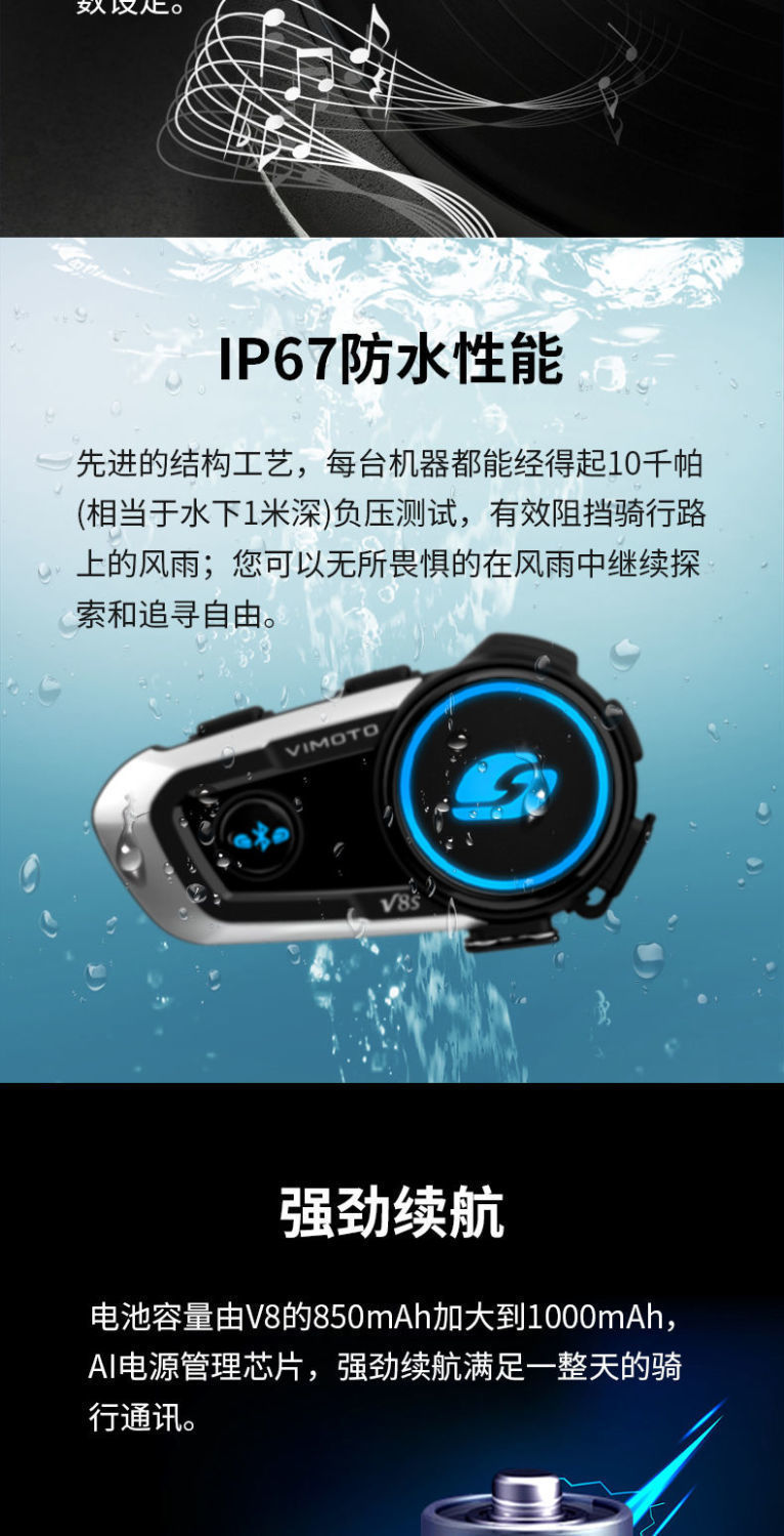 KRf Vidon Helmet Bluetooth Headset V8SV9SV9X Motorcycle Built-in Waterproof Cycling Intercom for Men and Women