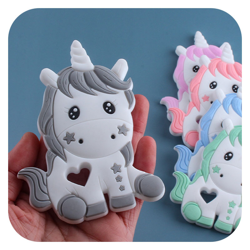 Creativo DIY bebé suministros de dibujos animados silicona unicornio juguete teether palo Amazon nuevo