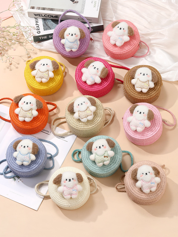 64g Weight Weave Fashion Element Zipper Closure Type Single Shoulder Strap Strap Type Straw Bag Bags Type Casual, Holiday Occasion Straw Material Animal, Cartoon Pattern Spring&Summer Season Kid'S Gender Cute Style Round, Heart-shaped Shape Kid'S Straw Animal Cartoon Cute Weave Round Heart-shaped Zipper Straw Bag 18