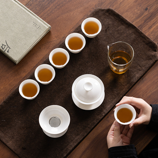 ✅ Dehua White Porcelain Kung Fu Tea Set Household Sheep Fat Jade Porcelain Tea Cover Bowl Teapot Tea Cup Ceramic Gift Box Lo