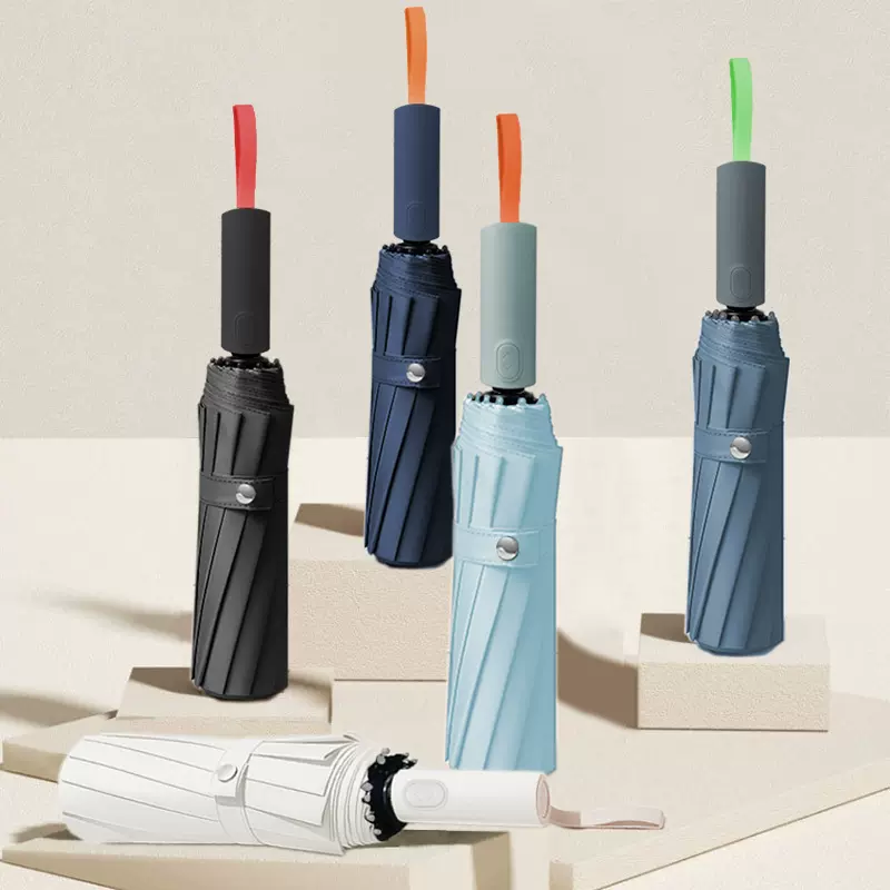 红叶全自动72骨撞色手柄黑胶防晒晴雨两用伞加大加固折叠广告伞