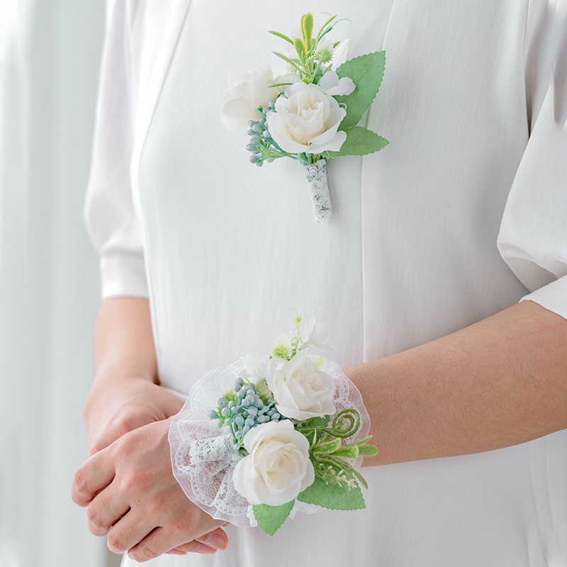 Hand-made Mori Bridesmaid Best Man Wedding Corsage Wrist Flower Outdoor Party Dress Bridegroom Ceremony Flower