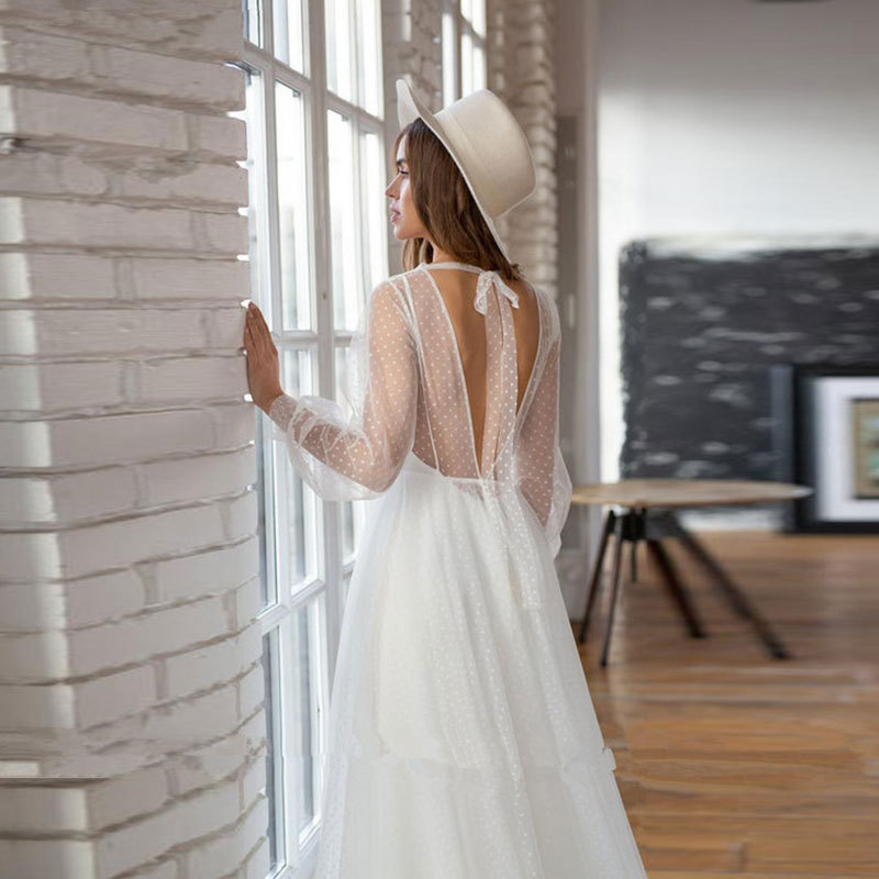 El Comercio exterior europeo y americano Amazon AliExpress desea elegante vestido de novia cuello redondo estilo europeo y americano Vestido de playa elegante adelgazamiento image 3