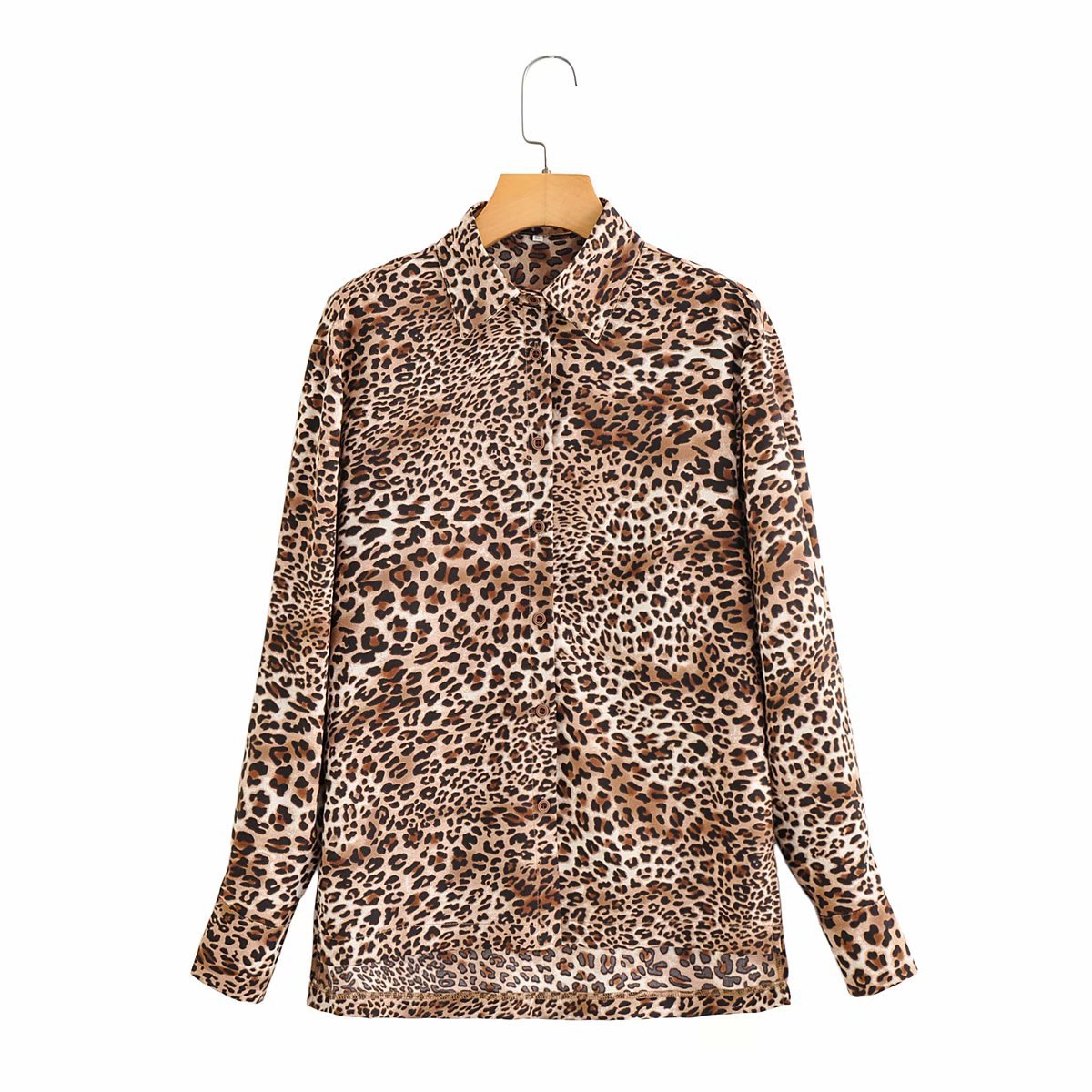 loose lapel leopard long-sleeved shirt NSAM32052