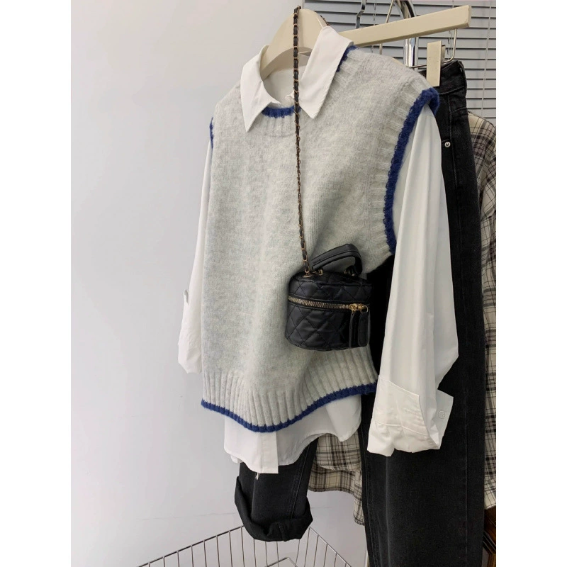 Женский вязаный жилет KANING в корейском стиле с круглым вырезом и цветовыми блоками, новинка осени 2025, многослойный свитер-жилет для женщин