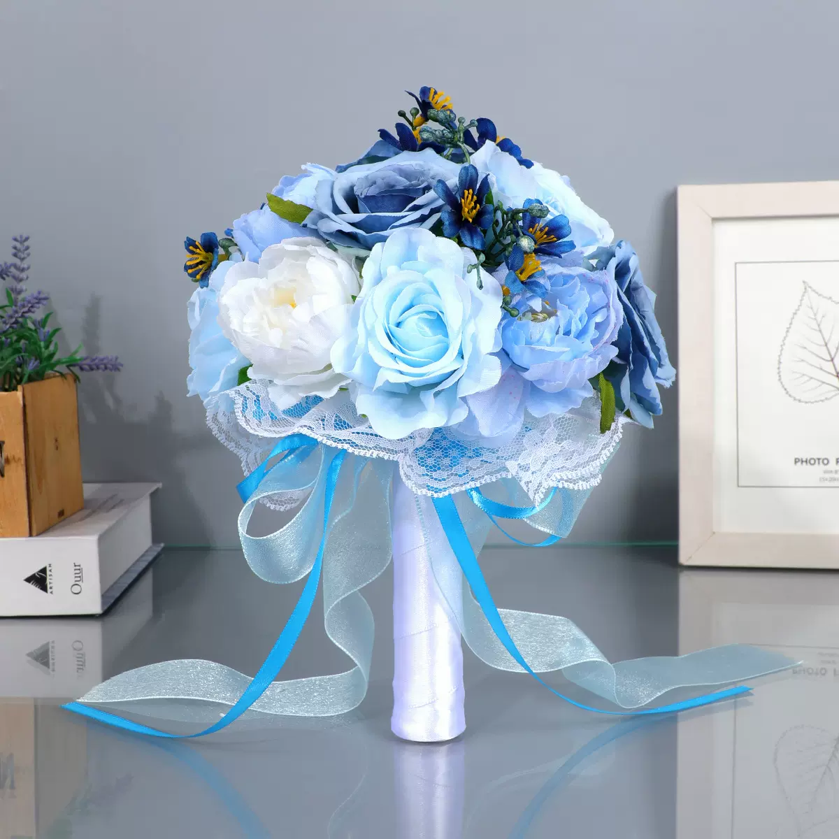 新款森系仿真玫瑰手捧花假花新人领证拍照摄影道具新娘捧花仿真花