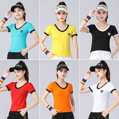  Bejanari square dance clothing spring and summer short-sleeved T-shirt letter sweatpants square dance sports and leisure clothing