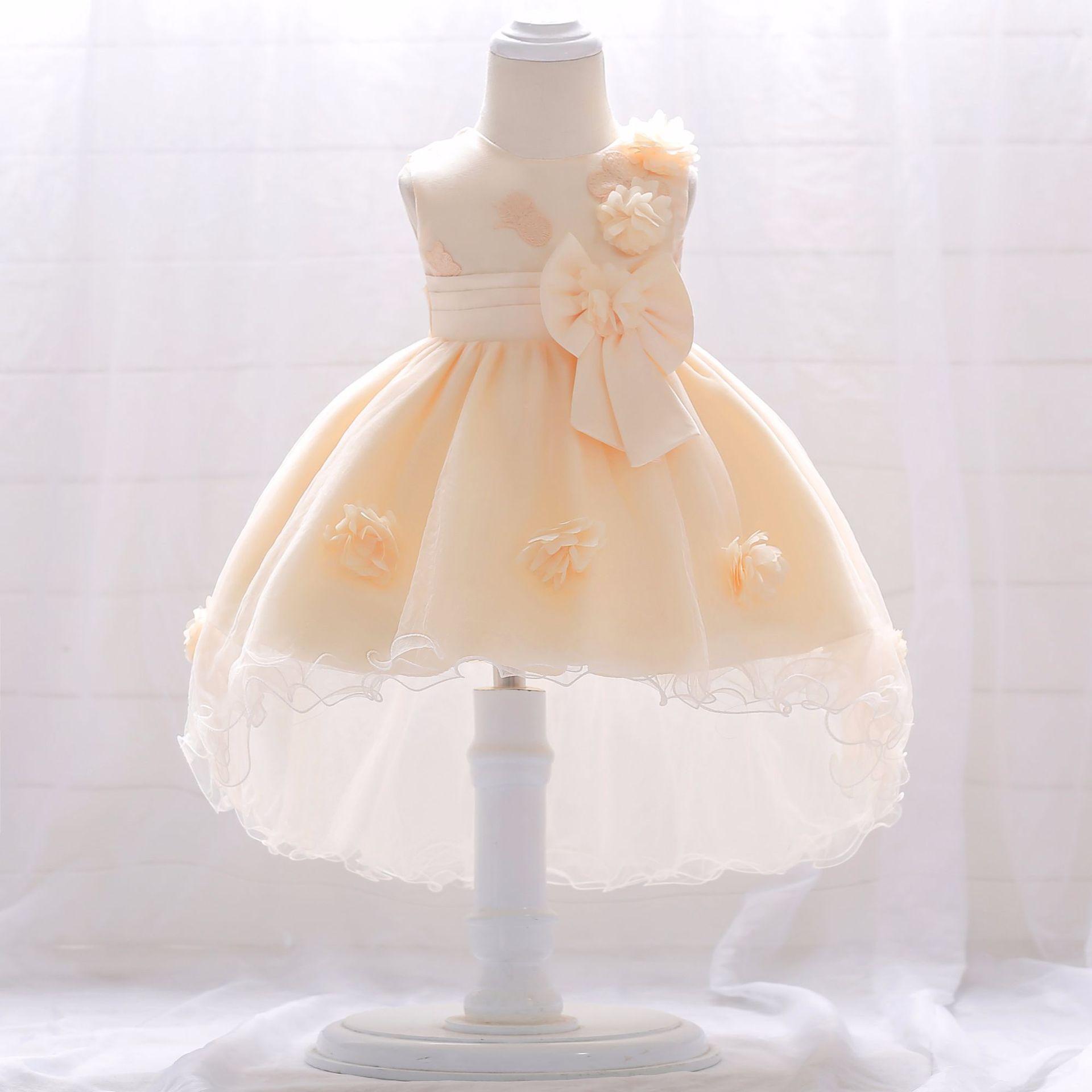 Conjunto de bautizo para el primer cumpleaños del bebé, regalo de cumpleaños para bebé de un mes, vestido de princesa con flores y volantes, vestido de tul para pequeña princesa.