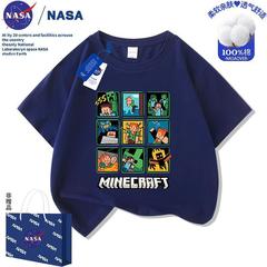 NASA マインクラフト子供の漫画純綿半袖 Tシャツ夏の新しい男の子と女の子の服クールでハンサムな夏のトップス