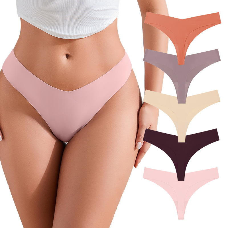 European and American Thong Women's Non-Pinching Sexy Ice Silk Seamless Underwear Sports Yoga Invisible Low-Waist Fitness T-Shaped Pants