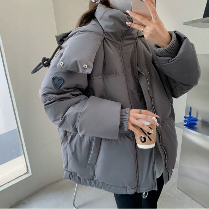 棉衣女2025冬季新款韩版灰色小爱心短款羽绒棉服学生款大码面包服|undefined