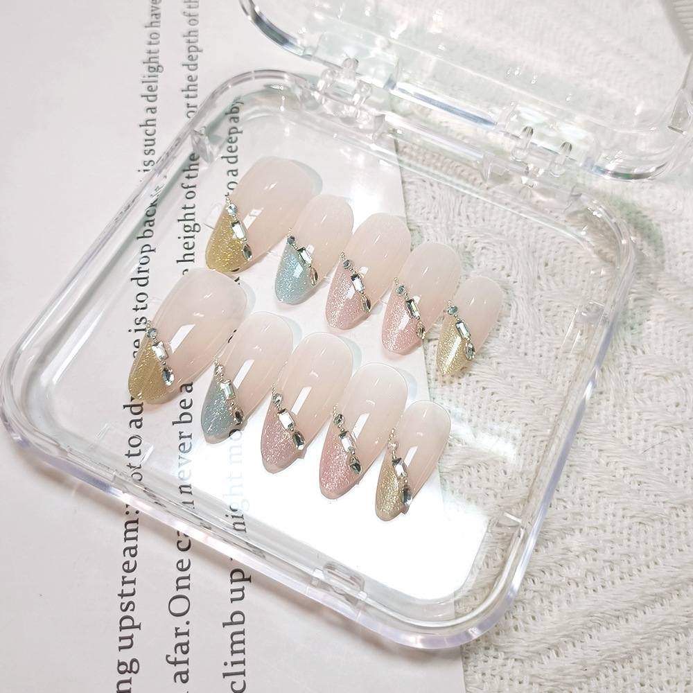 El polvo desnudo de hielo se encuentra con las uñas de diamantes brillantes de colores 10 piezas de uñas portátiles hechas a mano image 7