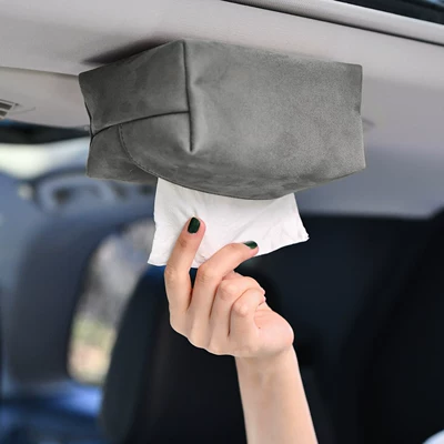 Storage Tissue Box, Car tissue box/set - suede-fabric-charcoal-gray-magnetic-tissue-bag