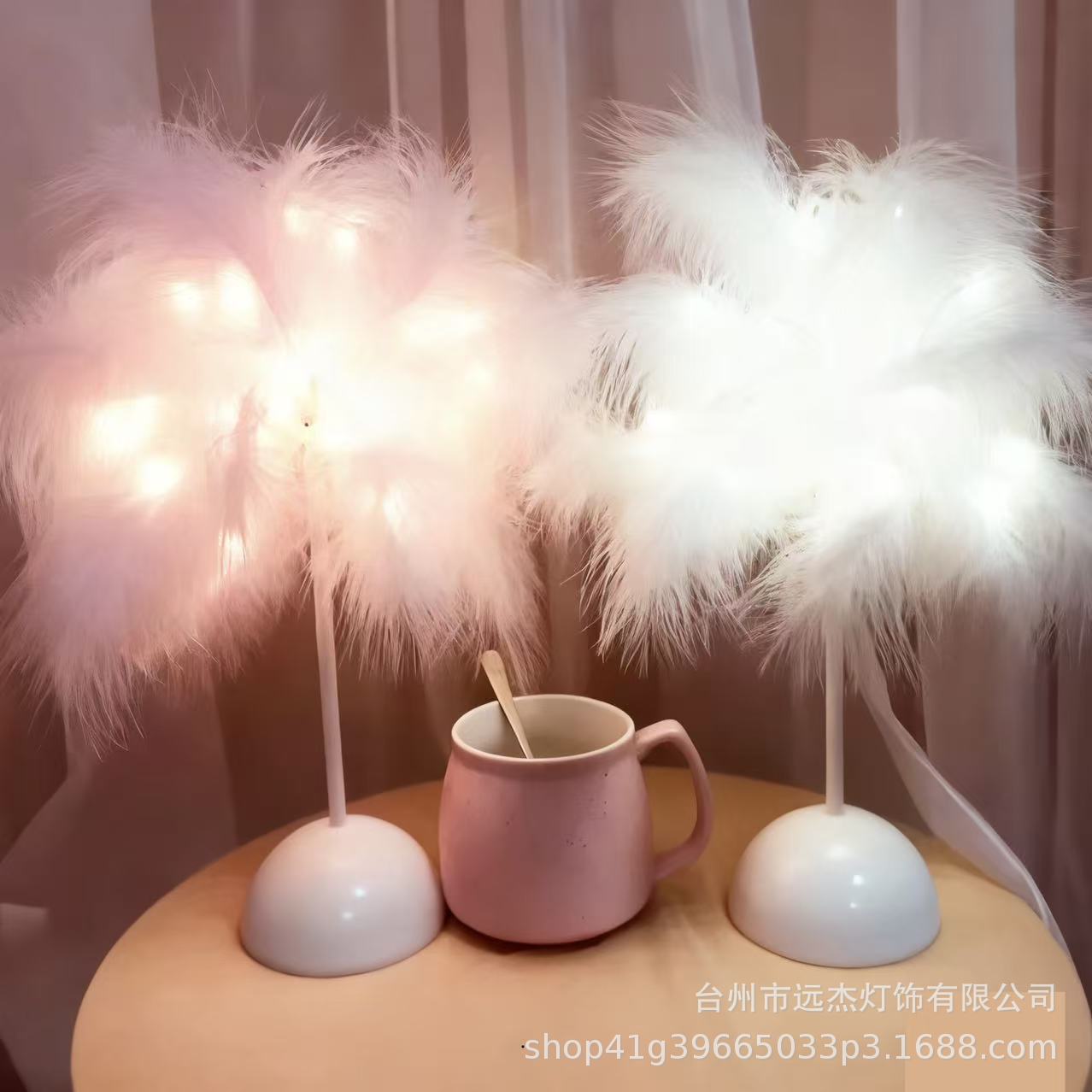 led羽毛灯厂家创意夜灯床头灯网红少女台灯led灯串电池灯便携桌面