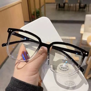 Square Transparent Glasses Myopia Flat Light Anti-Radiation Anti-Blue Light Glasses Big Round Face Slimming Dose Can be Equipted with Myopia