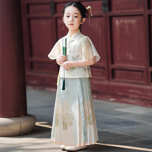 Girls' Horse-faced Skirt 2025 New Summer Short-sleeved Thin Children's National Style Tang Suit Hanfu Girls' suit Waist