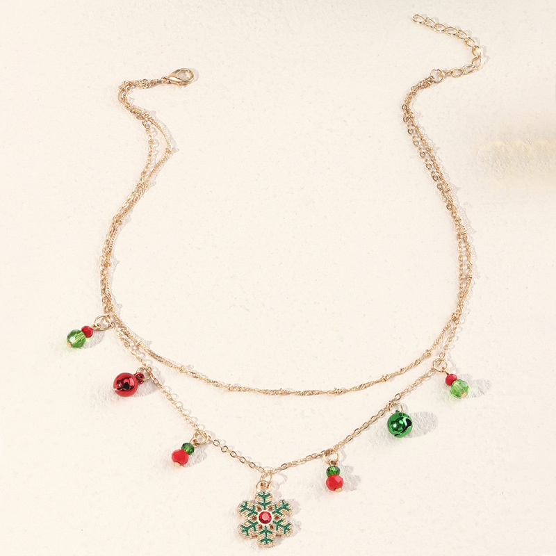 奈珠国境を越えた欧米の祝日アクセサリーの新しいファッションクリスマス鈴雪花ネックレス二重鎖骨鎖女|undefined