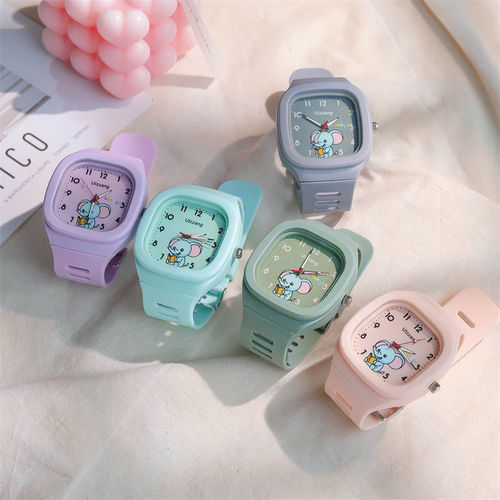 Ins cute cartoon silicone children's watch trendy model glow-in-the-dark sports student square high-quality watch