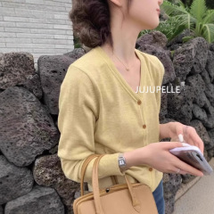 小v开衫韩系氛围感纯色针织外套女春季薄款百搭毛衣内搭短款上衣